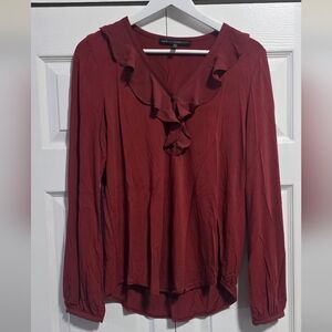 White House Black Market Burgundy Ruffle Blouse